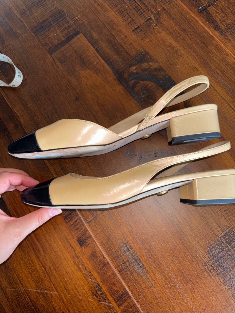 Veronica Beard Two-Tone Beige and Black Slingback Heels - Picture 3 of 7